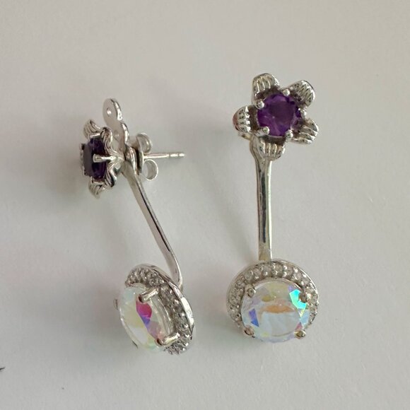 Amethyst Flower Stud Earrings with Beautiul (Removable) Rainbow Topaz Dangles - Picture 16 of 16